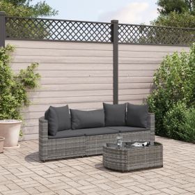 4 Piece Patio Sofa Set with Cushions Gray Poly Rattan