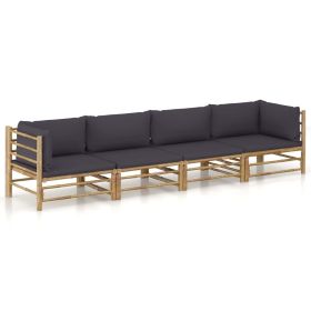 4 Piece Patio Lounge Set with Dark Gray Cushions Bamboo
