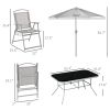 Outsunny 8 Piece Patio Dining Set with Table Umbrella, 6 Folding Chairs and Rectangle Dining Table, Outdoor Patio Furniture Set, Gray