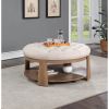 Wire-brushed Finish Natural Tone / Beige 1pc Ottoman Transitional Style Deep Button Linen Like Tufted Seat Open Bottom Shelf Living Room