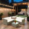 4 Piece Patio Sectional Wicker Rattan Outdoor Furniture Sofa Set with Storage Box - Grey Wicker Creme Cushion