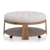 Wire-brushed Finish Natural Tone / Beige 1pc Ottoman Transitional Style Deep Button Linen Like Tufted Seat Open Bottom Shelf Living Room