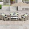 Patio Furniture, Outdoor Furniture, Seasonal PE Wicker Furniture, 6 Set Wicker Furniture With Tempered Glass Coffee Table
