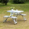 Outsunny Folding Picnic Table with Seats and Umbrella Hole, Portable Camping Chairs Set, 4-Seat, Aluminum Frame, Gray