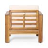 Teak Acacia Wood Loveseat and Coffee Table Set with Cream Cushions