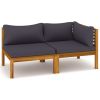 2 Piece Sofa Set with Dark Gray Cushions Solid Acacia Wood