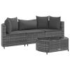 4 Piece Patio Sofa Set with Cushions Gray Poly Rattan
