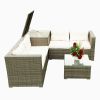 4 Piece Patio Sectional Wicker Rattan Outdoor Furniture Sofa Set with Storage Box - Grey Wicker Creme Cushion