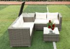 4 Piece Patio Sectional Wicker Rattan Outdoor Furniture Sofa Set with Storage Box - Grey Wicker Creme Cushion