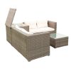 4 Piece Patio Sectional Wicker Rattan Outdoor Furniture Sofa Set with Storage Box - Grey Wicker Creme Cushion