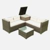 4 Piece Patio Sectional Wicker Rattan Outdoor Furniture Sofa Set with Storage Box - Grey Wicker Creme Cushion
