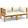 2-Seater Patio Sofa with Cream Cushion Solid Acacia Wood