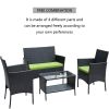 4 PC Rattan Patio Furniture Set Outdoor Patio Cushioned Seat Wicker Sofa (green Cushion)