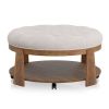 Wire-brushed Finish Natural Tone / Beige 1pc Ottoman Transitional Style Deep Button Linen Like Tufted Seat Open Bottom Shelf Living Room