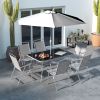 Outsunny 8 Piece Patio Dining Set with Table Umbrella, 6 Folding Chairs and Rectangle Dining Table, Outdoor Patio Furniture Set, Gray