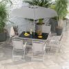 Outsunny 8 Piece Patio Dining Set with Table Umbrella, 6 Folding Chairs and Rectangle Dining Table, Outdoor Patio Furniture Set, Gray