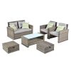 Patio Furniture, Outdoor Furniture, Seasonal PE Wicker Furniture, 6 Set Wicker Furniture With Tempered Glass Coffee Table