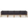 4 Piece Patio Lounge Set with Dark Gray Cushions Bamboo