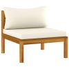 3-Seater Patio Sofa with Cream Cushion Solid Acacia Wood