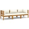 3-Seater Patio Sofa with Cream Cushion Solid Acacia Wood