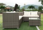 4 Piece Patio Sectional Wicker Rattan Outdoor Furniture Sofa Set with Storage Box - Grey Wicker Creme Cushion