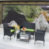 4 PC Rattan Patio Furniture Set Outdoor Patio Cushioned Seat Wicker Sofa (green Cushion)