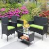 4 PC Rattan Patio Furniture Set Outdoor Patio Cushioned Seat Wicker Sofa (green Cushion)