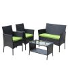 4 PC Rattan Patio Furniture Set Outdoor Patio Cushioned Seat Wicker Sofa (green Cushion)