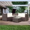 4 Piece Patio Sectional Wicker Rattan Outdoor Furniture Sofa Set with Storage Box - Grey Wicker Creme Cushion