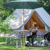 Outsunny Folding Picnic Table with Seats and Umbrella Hole, Portable Camping Chairs Set, 4-Seat, Aluminum Frame, Gray