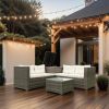 4 Piece Patio Sectional Wicker Rattan Outdoor Furniture Sofa Set with Storage Box - Grey Wicker Creme Cushion