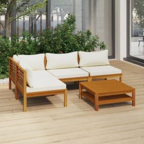 5 Piece Patio Lounge Set with Cream Cushion Solid Acacia Wood (Color: Cream)