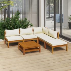 6 Piece Patio Lounge Set with Cream Cushion Solid Acacia Wood (Color: Cream)