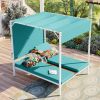 U_STYLE Outdoor Patio Sunbed Daybed with Cushions, Adjustable Seats