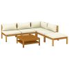 6 Piece Patio Lounge Set with Cream Cushion Solid Acacia Wood